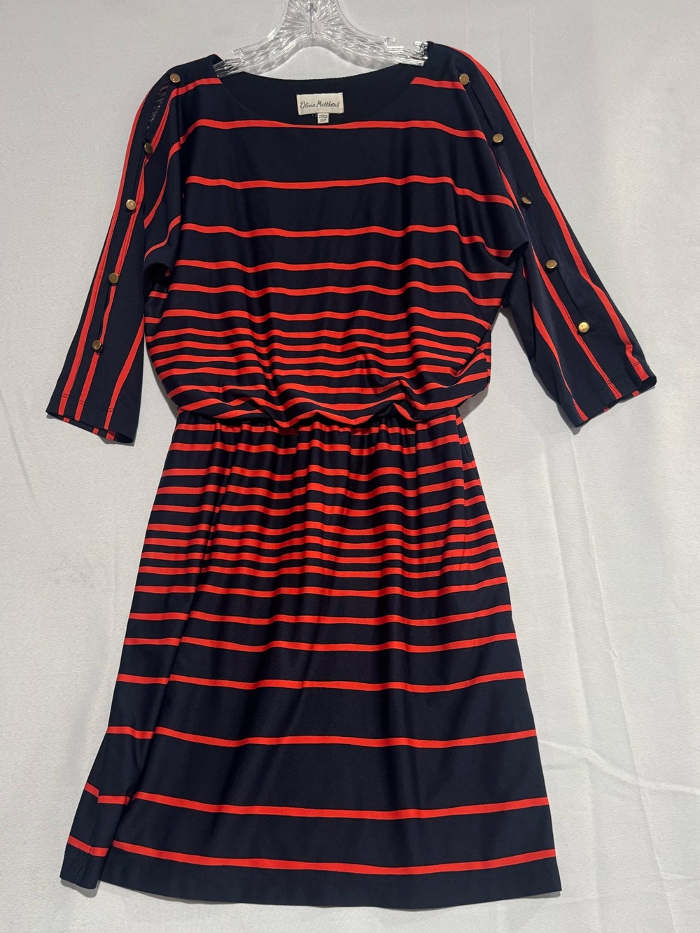 Olivia Matthews Navy and Red Striped Midi Dress